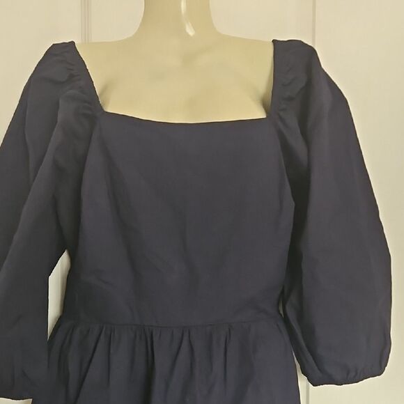 Adelyn Rae Navy BlueCotton Puff Sleeve A-line Dress - Picture 5 of 16